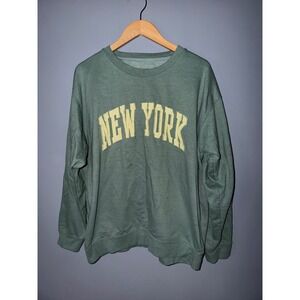 New York Popular Crewneck Sweatshirt Sage Green "New York" Graphic Pullover XL